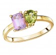 2-Stone Peridot and Pink Amethyst Ring