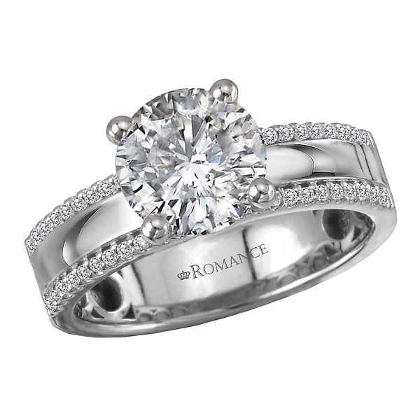 Wide Band Semi-Mount Diamond Engagement Ring