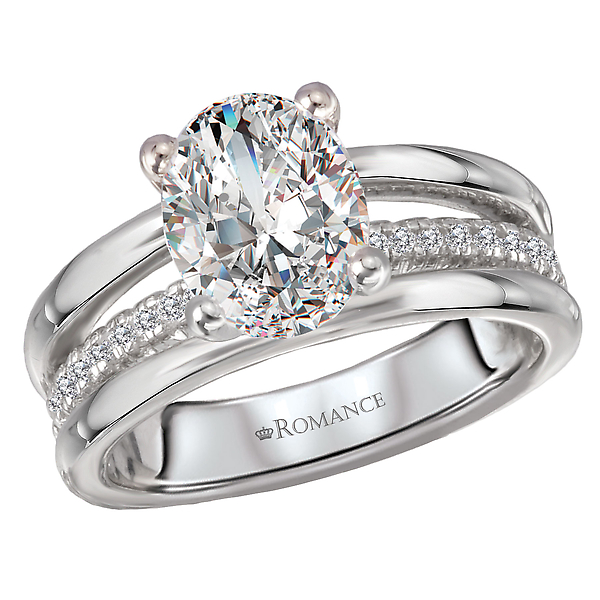 Three Row Band Semi-Mount Diamond Engagement Ring