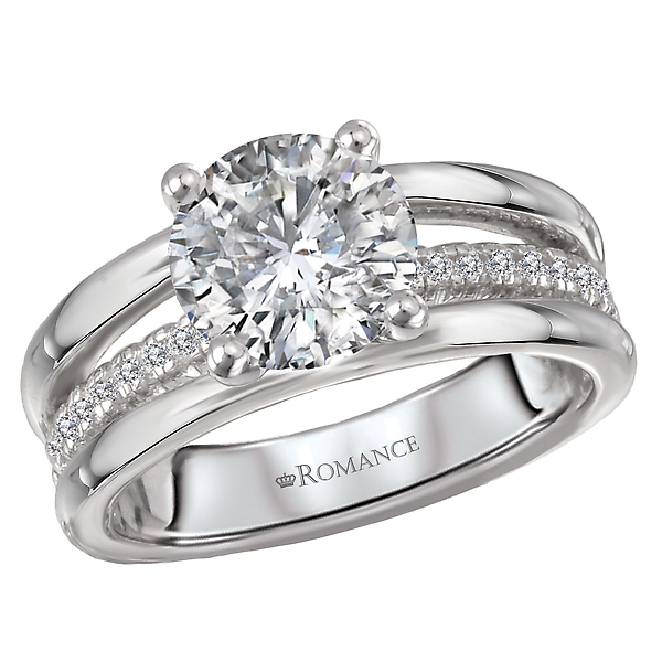 Three Row Band Semi-Mount Diamond Engagement Ring