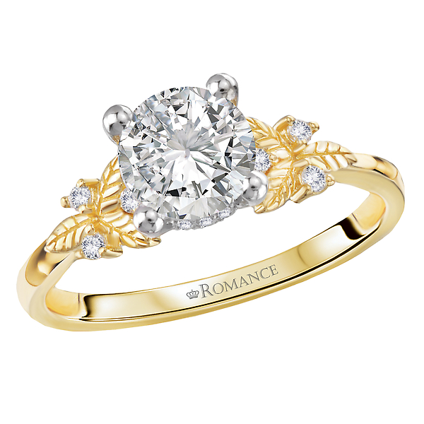 Semi-Mount Diamond Engagement Ring with Hidden Halo and Leaf Design