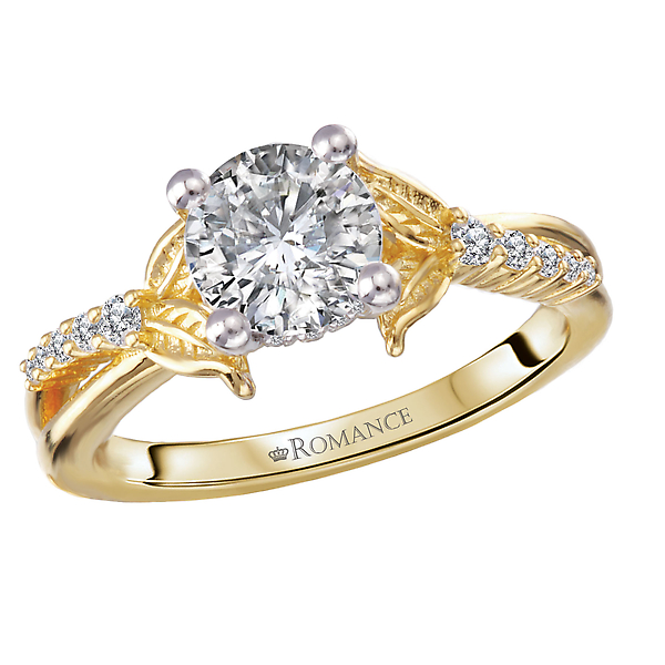 Semi-Mount Hidden Halo Engagement Ring with Leaves